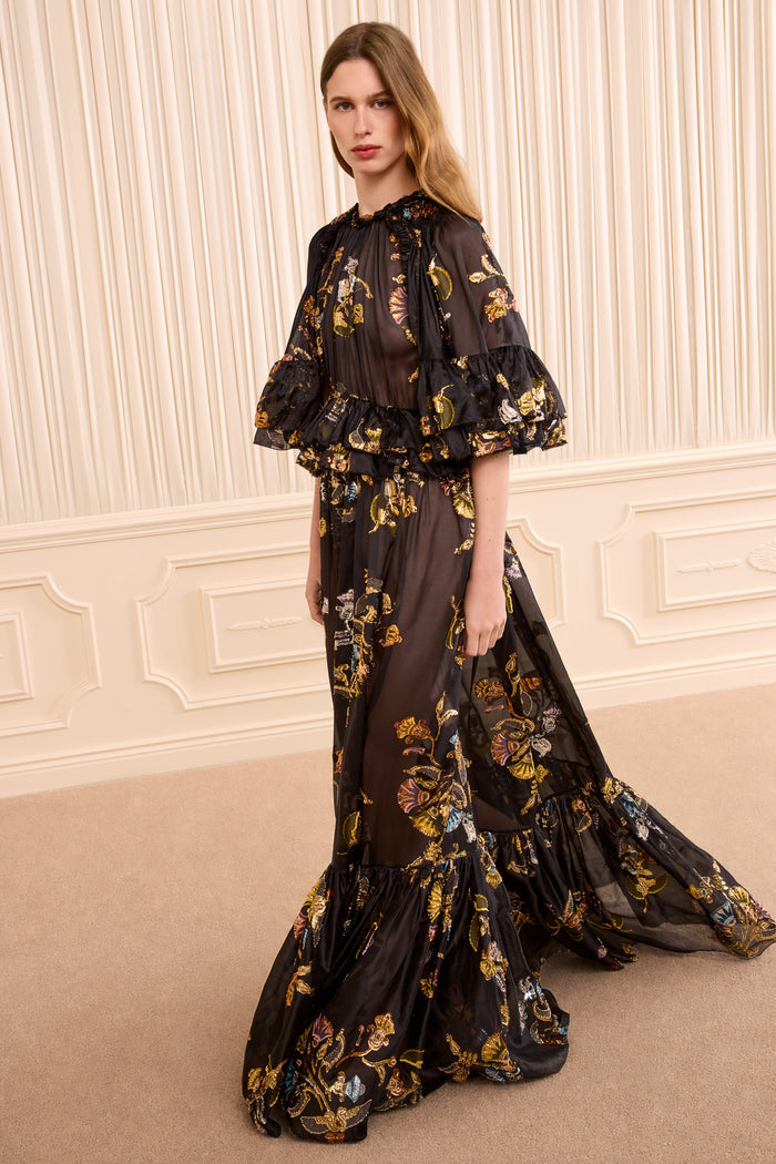 Diann Ruffled Silk Gown - Raven