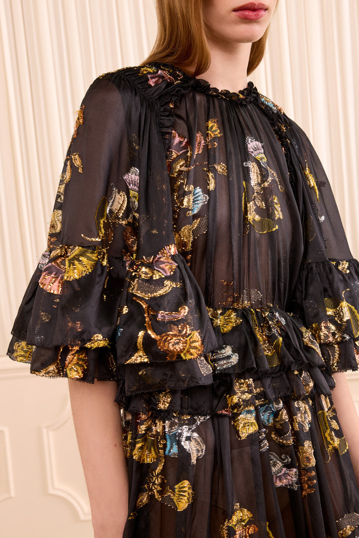Diann Ruffled Silk Gown - Raven