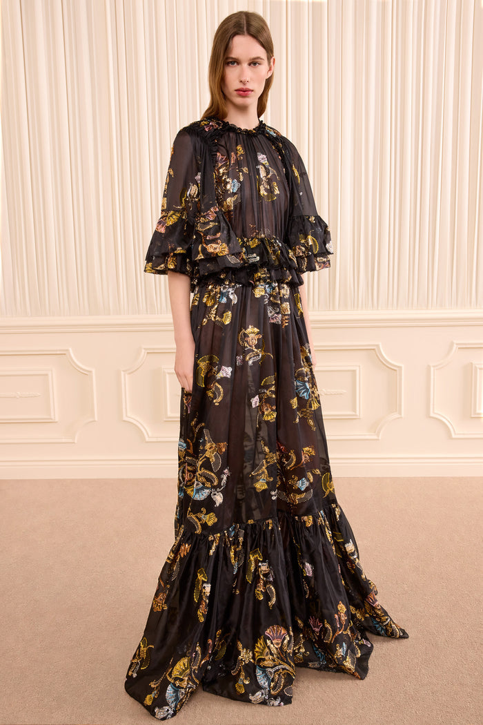 Diann Ruffled Silk Gown - Raven