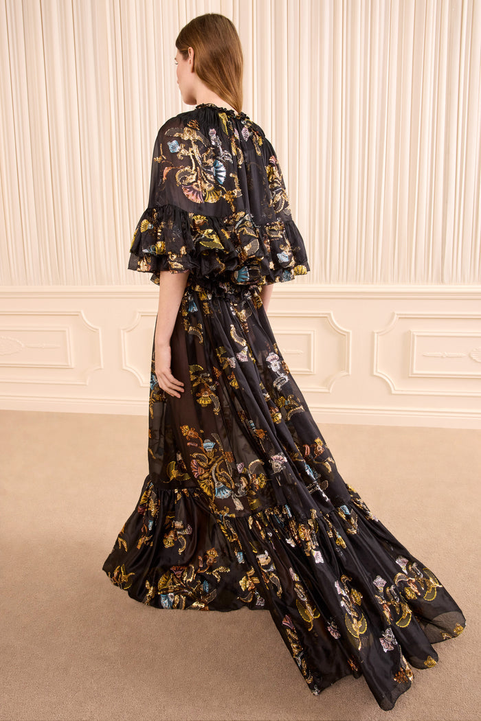 Diann Ruffled Silk Gown - Raven