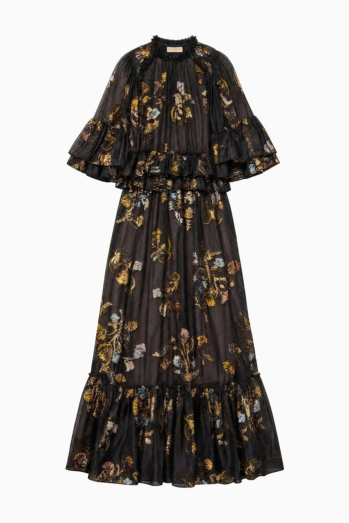 Diann Ruffled Silk Gown - Raven