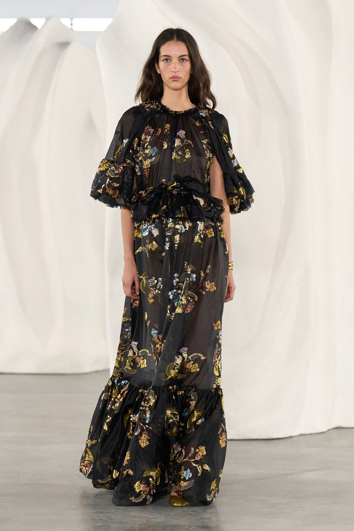 Diann Ruffled Silk Gown - Raven
