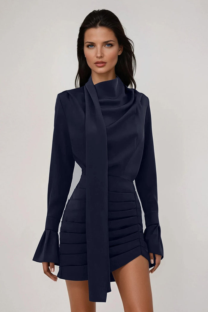 dilek-ruch-satin-scarf-mini-dress