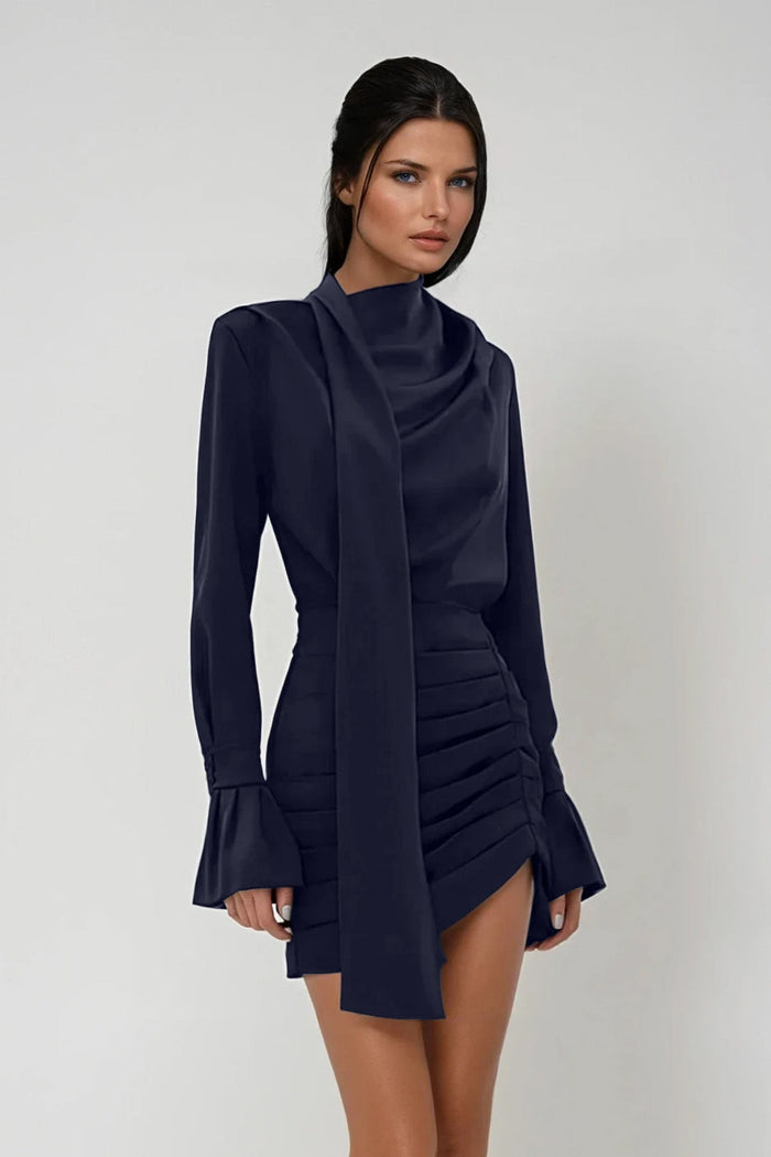 dilek-ruch-satin-scarf-mini-dress