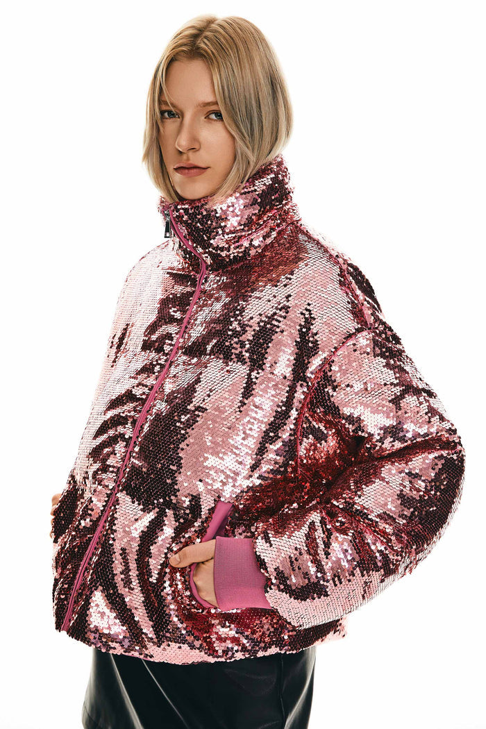 Orolay-Puff-O O-Lab Disco Sequin Jacket-#color_Pink crystal