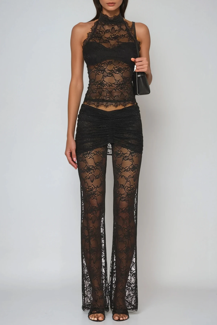 Djehutimose Halter Neck Lace Pants Set