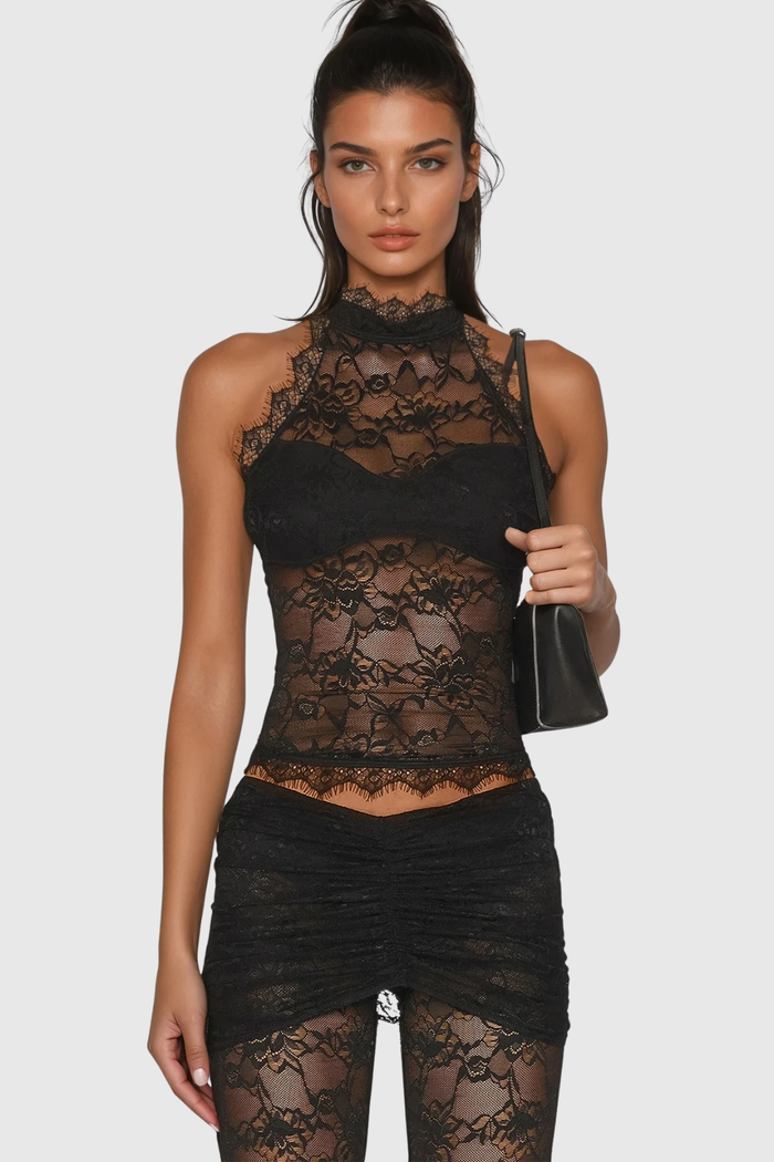 Djehutimose Halter Neck Lace Pants Set