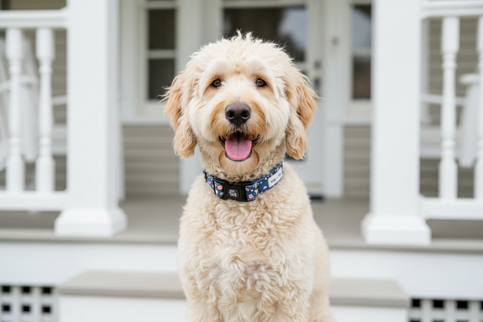 Wag + Tail Pastel Meadows dog collar showing soft floral pattern and secure hardware