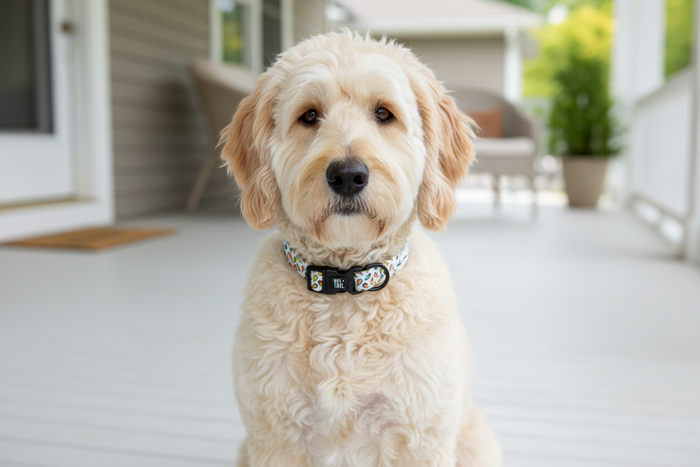 Wag + Tail Sweet Scoops dog collar showing ice cream-themed pattern and buckle detail