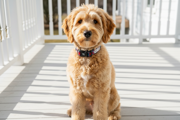 Wag + Tail Pawsitively Festive dog collar showing festive pattern and secure clasp