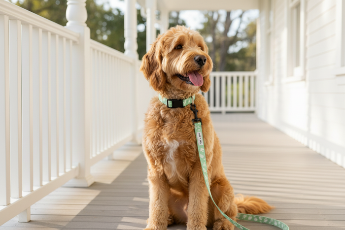 Wag + Tail dog leash collection lifestyle image showing leash in use on dog walk