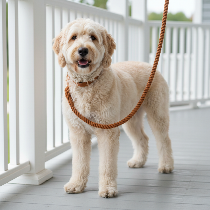 Wag + Tail brown rope dog leash flat lay showing twisted rope construction and hardware