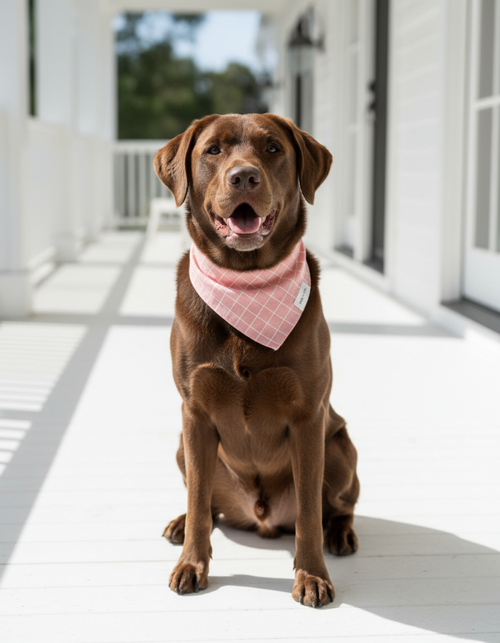 Wag + Tail Watermelon Stripe dog scarf showing red and green watermelon stripe pattern