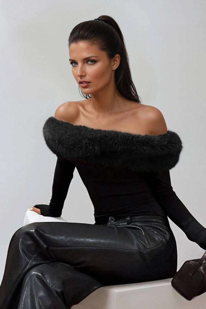 drew-off-shoulder-faux-fur-top-in-black