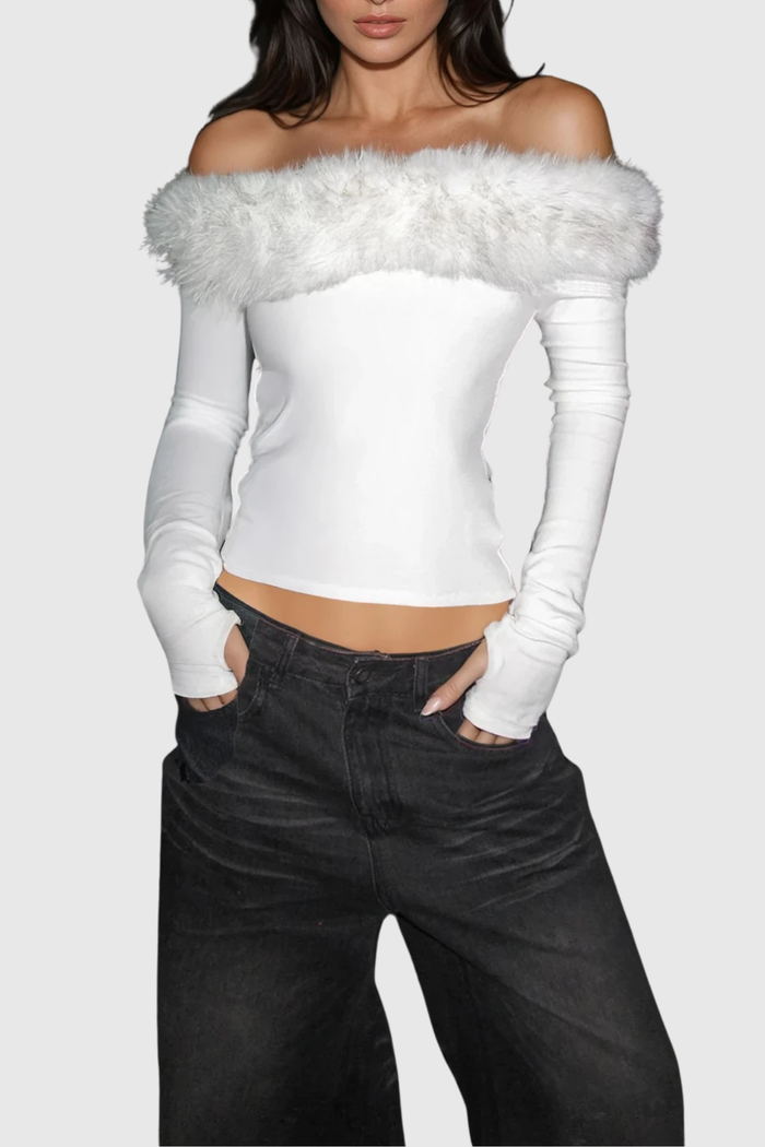 drew-off-shoulder-faux-fur-top-in-white