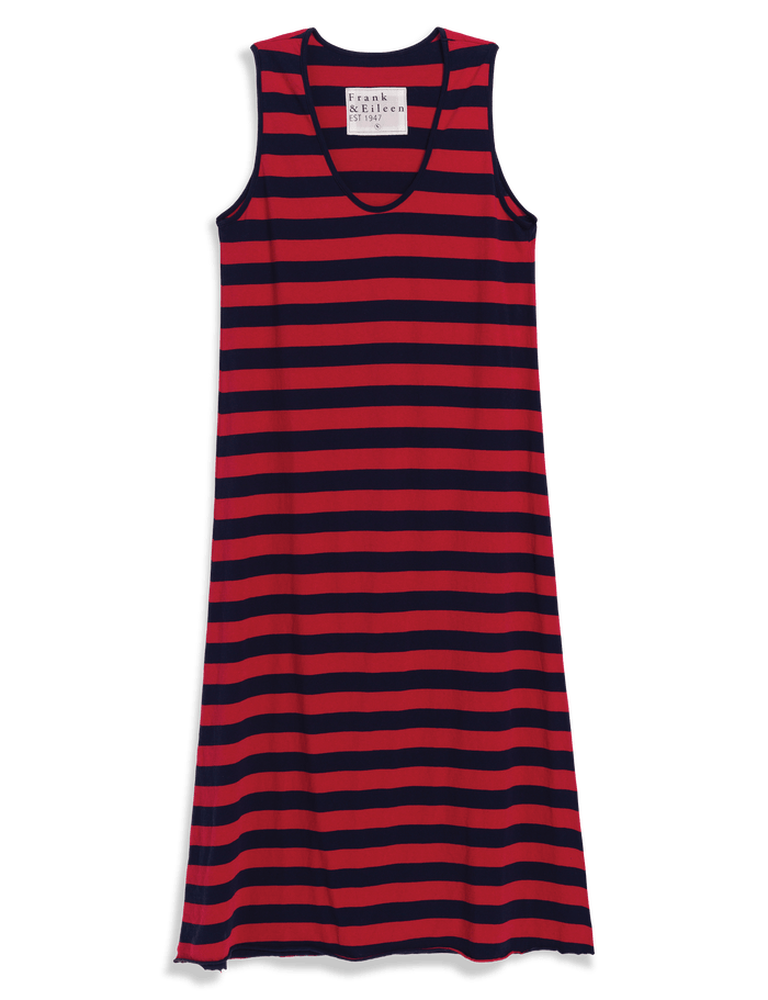 Red and navy striped dress on a transparent background