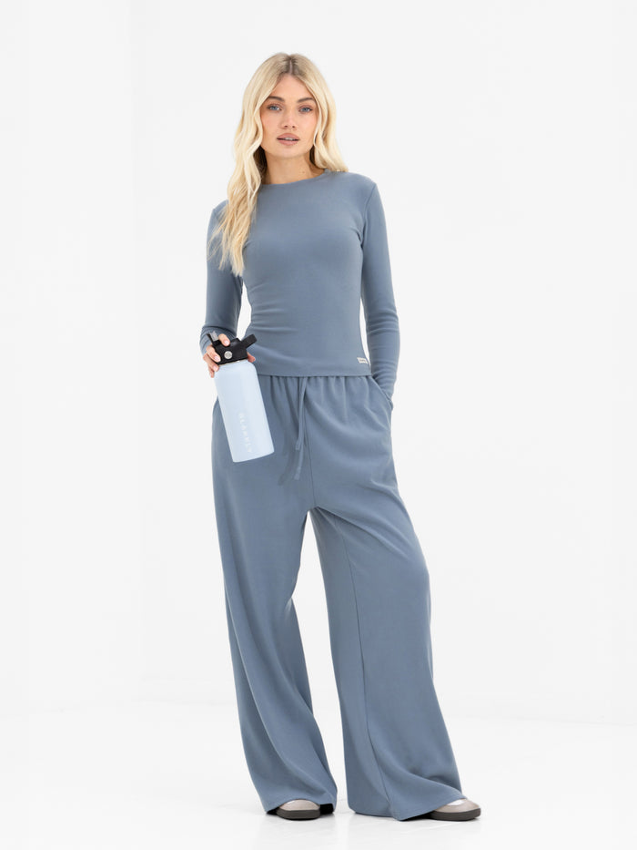 Ebony Wide Leg Trousers - Dusty Blue