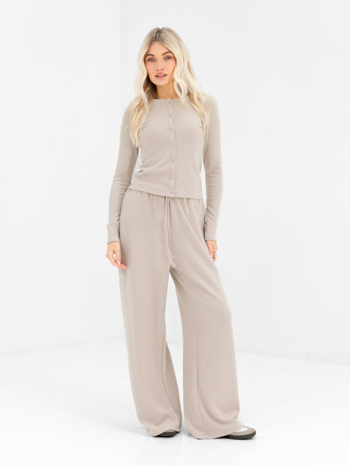 Ebony Wide Leg Trousers - Light Stone