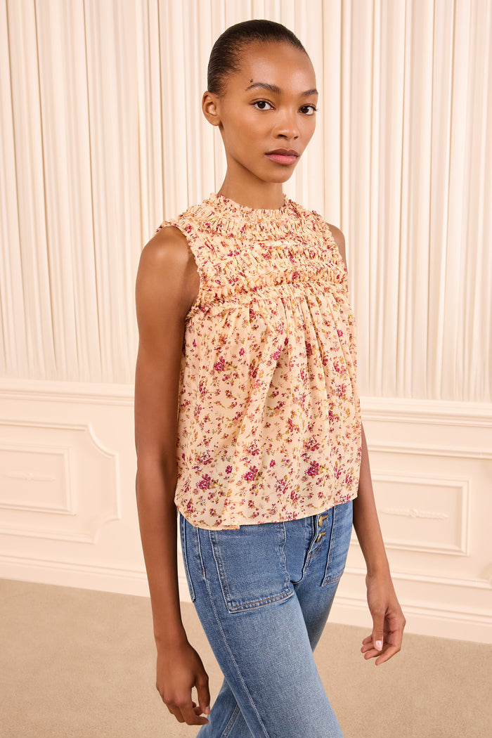 Effie Sleeveless Silk Top - Blush Mille Fleur