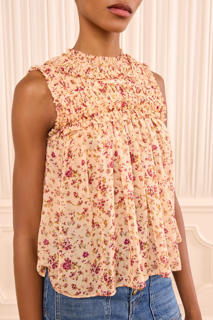 Effie Sleeveless Silk Top - Blush Mille Fleur