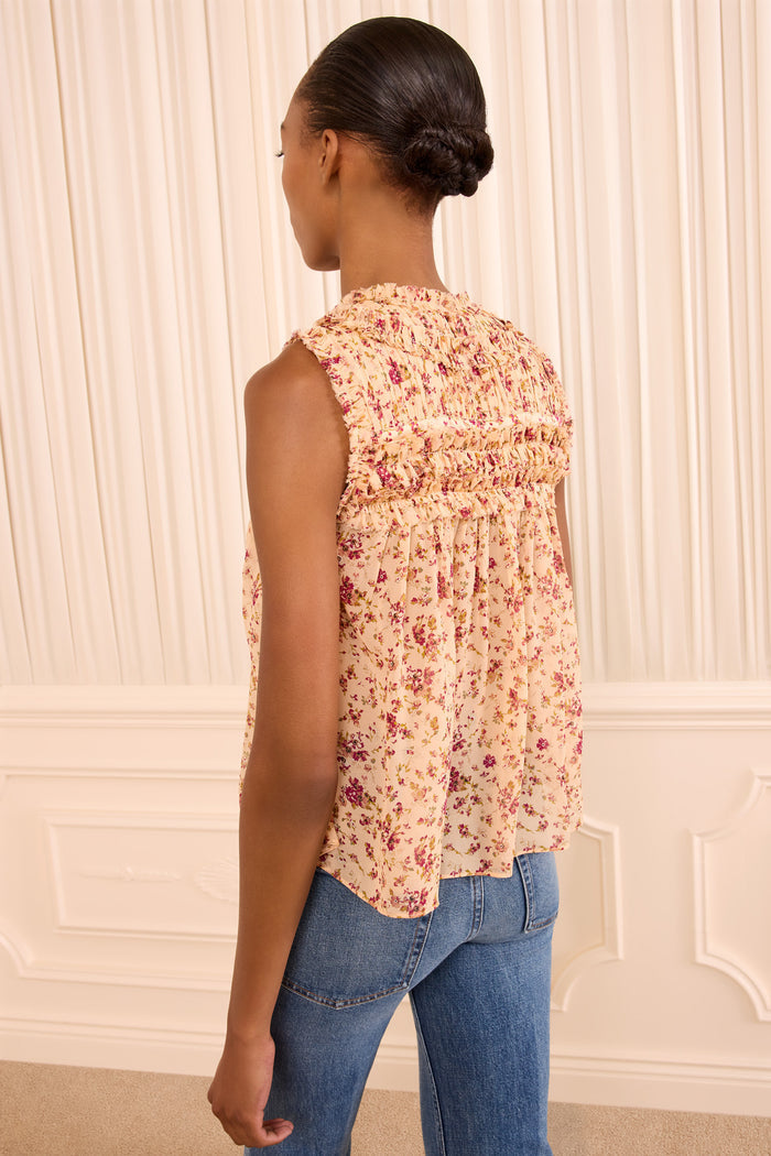 Effie Sleeveless Silk Top - Blush Mille Fleur