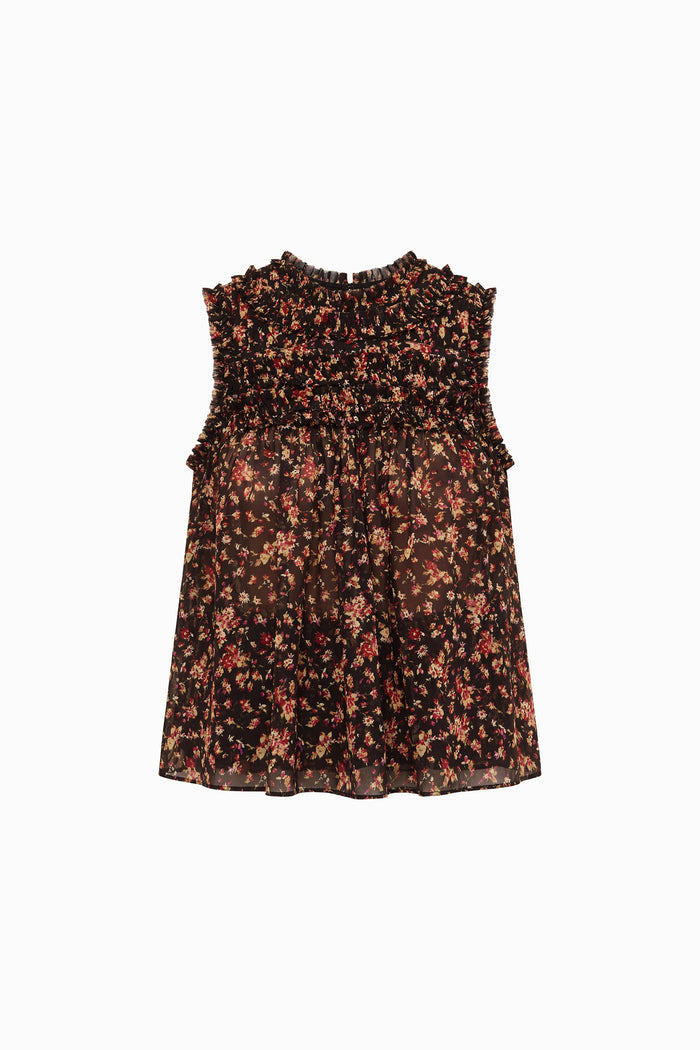 Effie Sleeveless Silk Top - Noir Mille Fleur