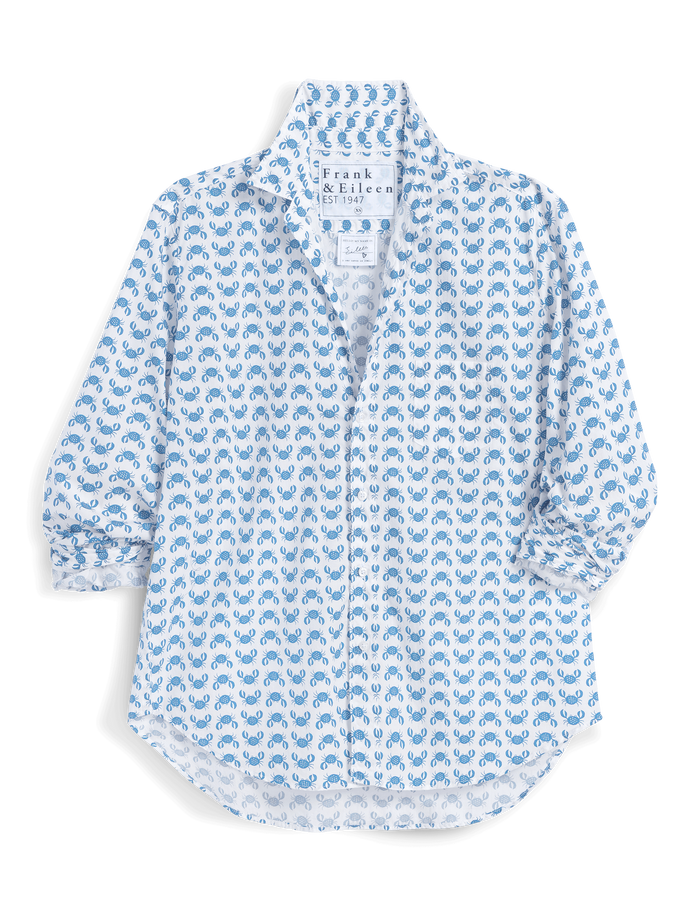 Blue patterned shirt on a white background