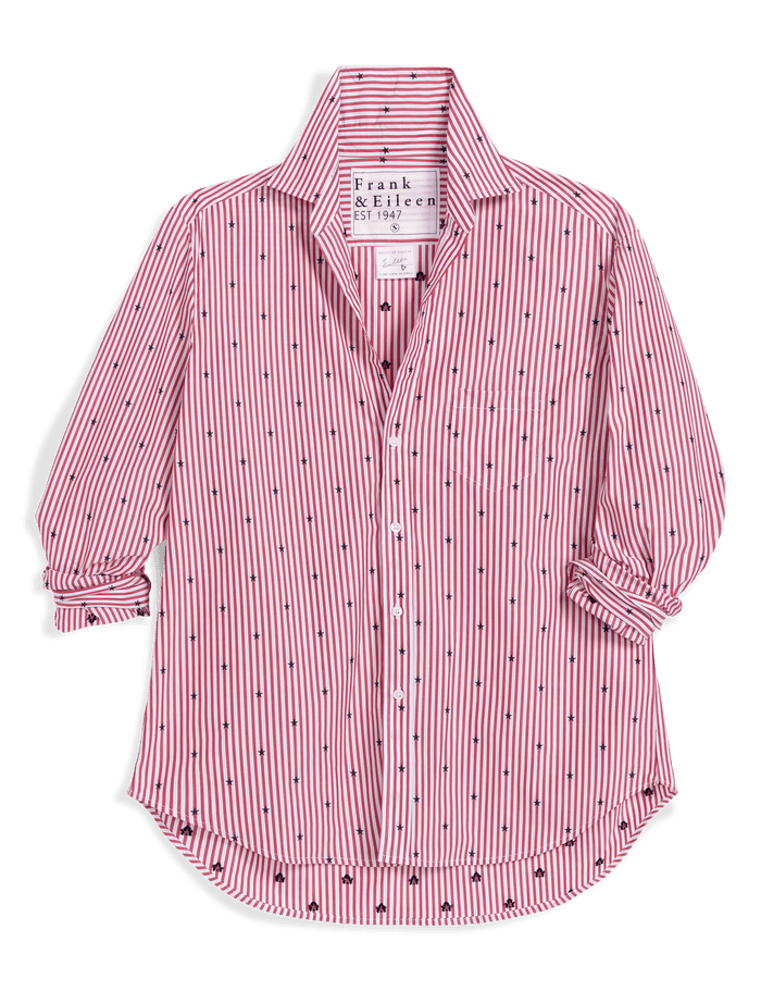 Red striped shirt with brand label on a black background