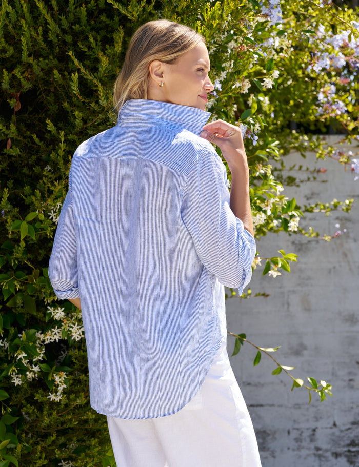EILEEN Thin Blue Stripe, Italian Classic Linen