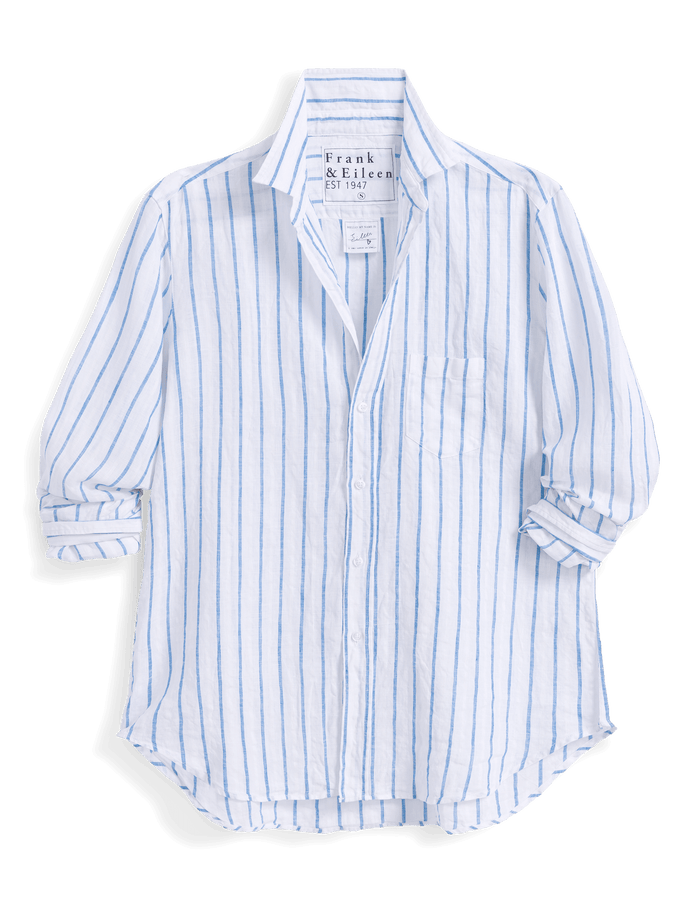 White shirt with blue stripes on a black background