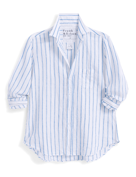 White shirt with blue stripes on a black background