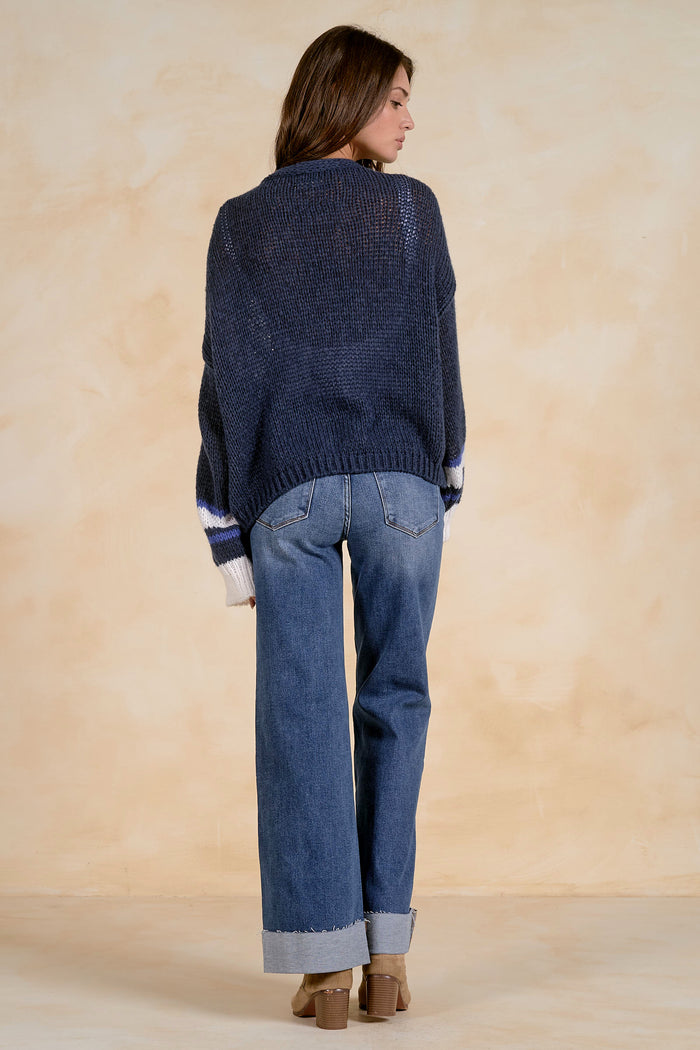 ELAN Navy Stripe  Cardigan