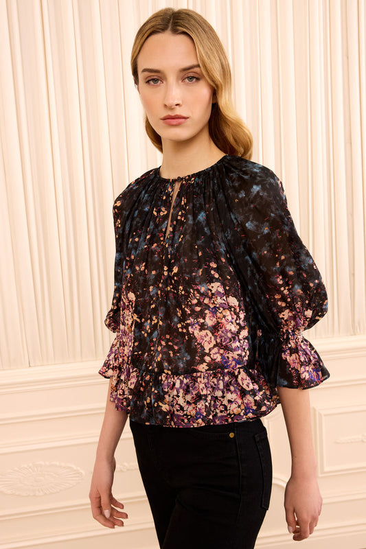 Elise Short Sleeve Silk Blouse - Eclipse