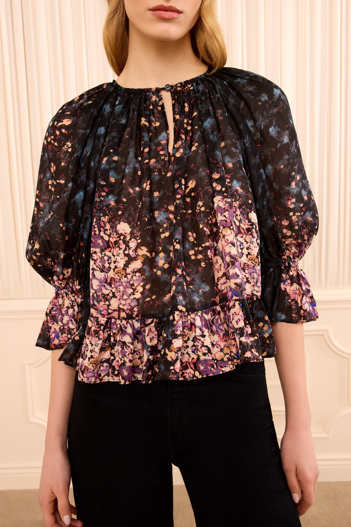Elise Short Sleeve Silk Blouse - Eclipse
