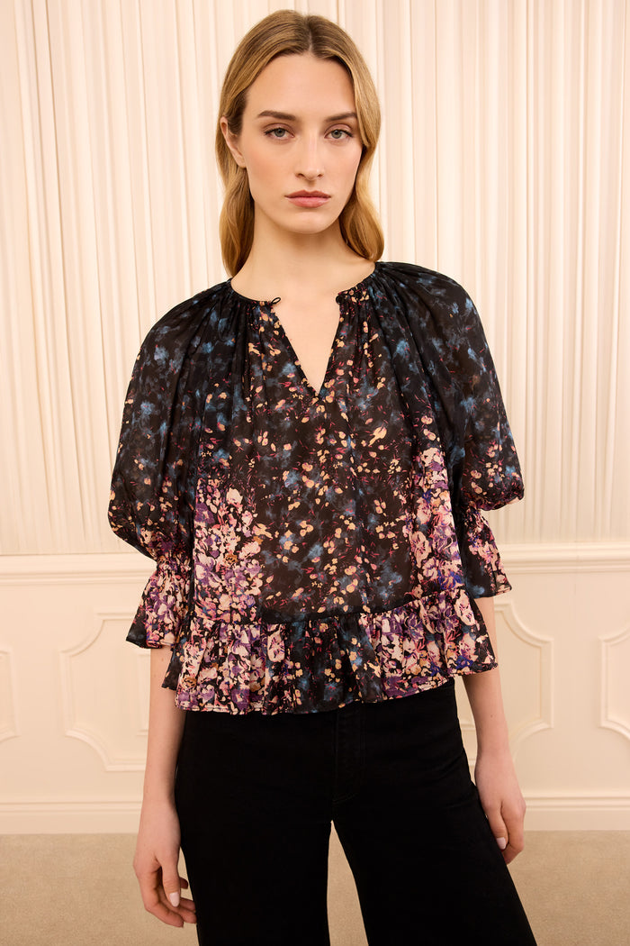 Elise Short Sleeve Silk Blouse - Eclipse