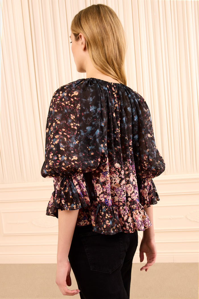 Elise Short Sleeve Silk Blouse - Eclipse