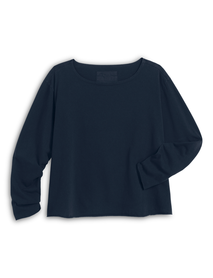 Navy blue long-sleeve shirt on a white background