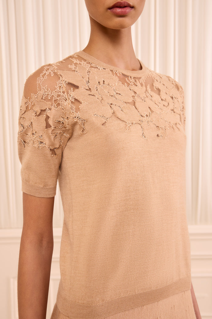 Ella Short Sleeve Lace Top - Almond