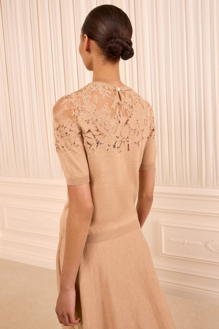 Ella Short Sleeve Lace Top - Almond