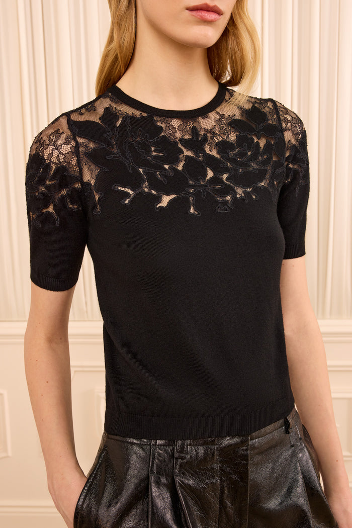 Ella Short Sleeve Lace Top - Noir