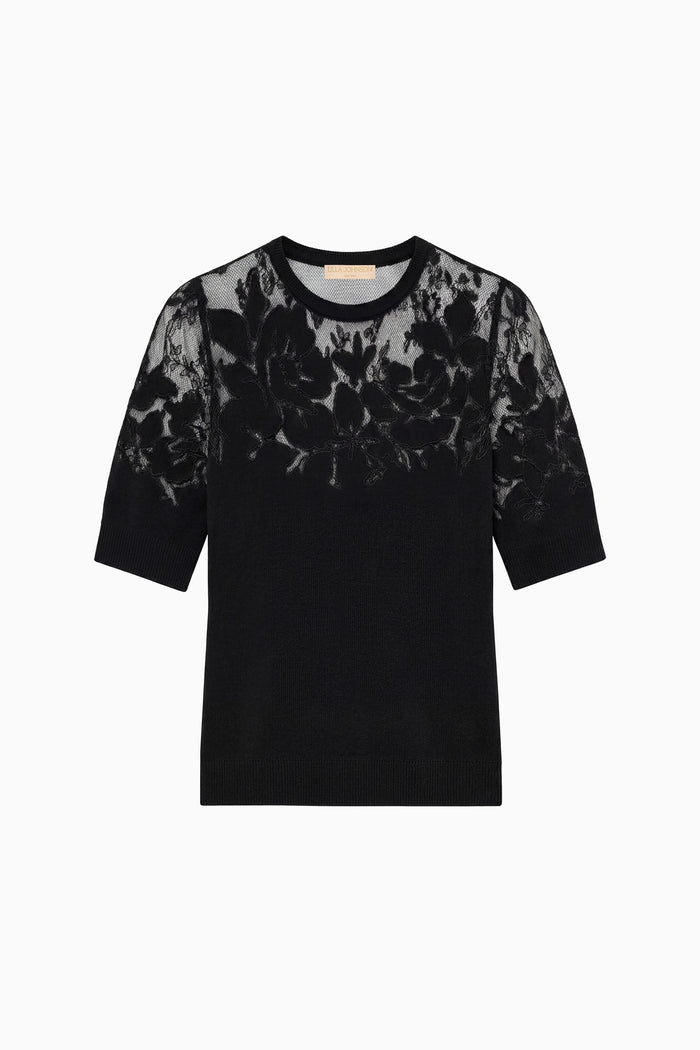 Ella Short Sleeve Lace Top - Noir
