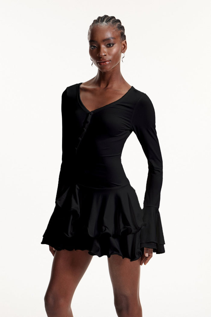 ellington-asymmetric-button-ruffle-mini-dress-in-black