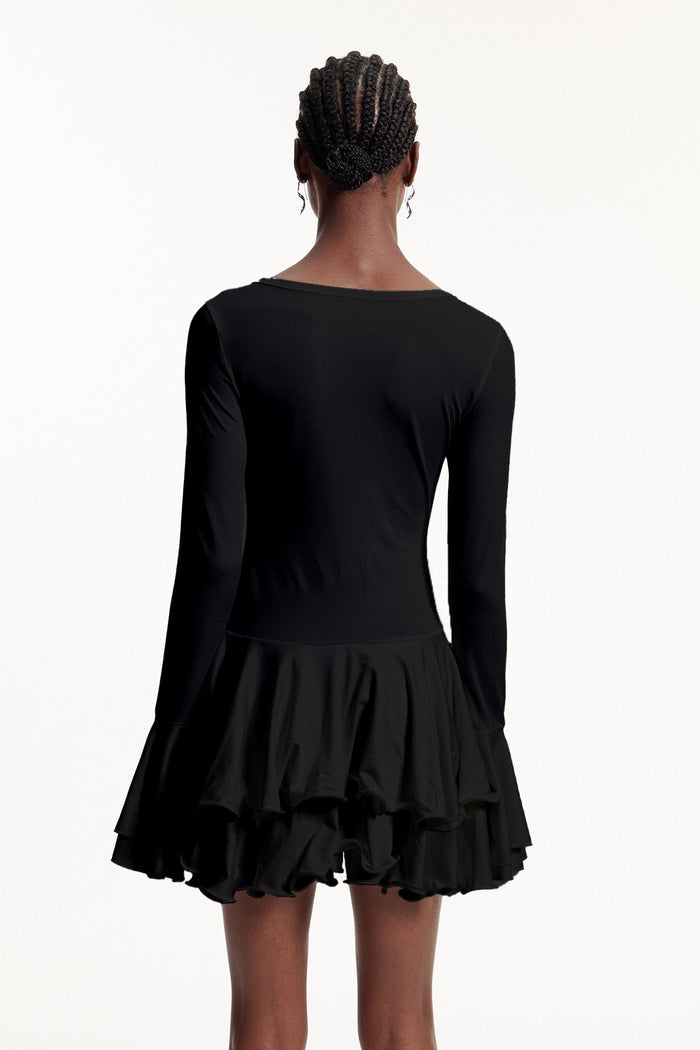ellington-asymmetric-button-ruffle-mini-dress-in-black