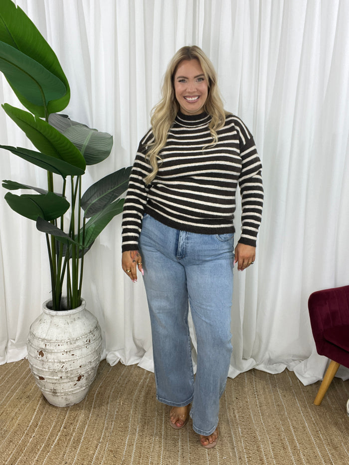 Elliot Stripe Jumper - Taupe