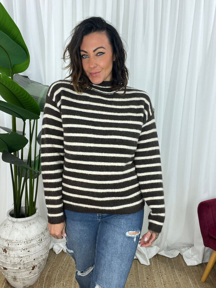 Elliot Stripe Jumper - Taupe