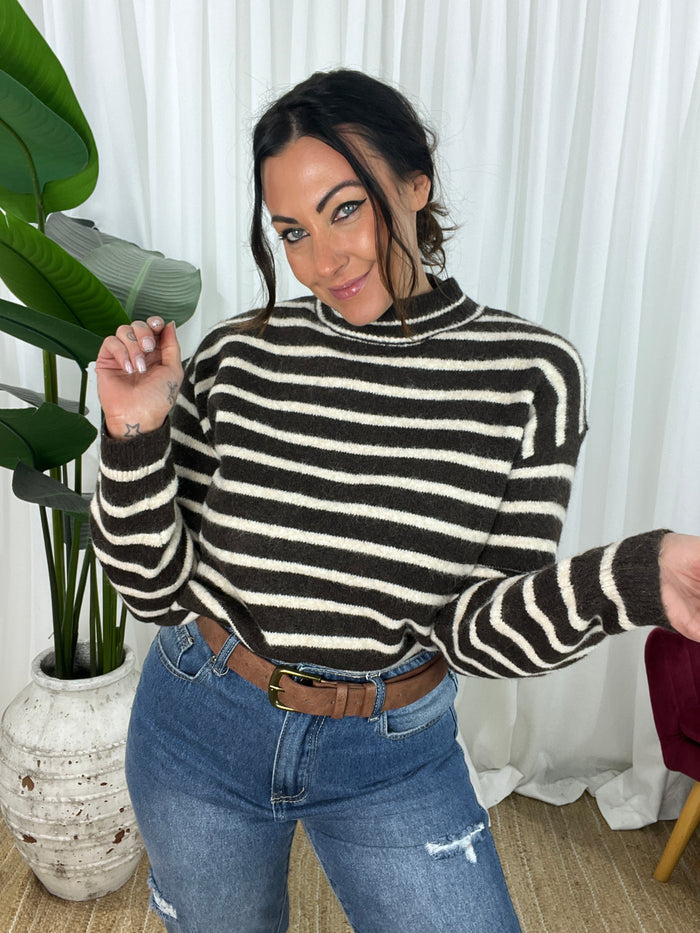 Elliot Stripe Jumper - Taupe