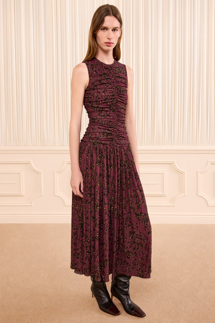 Elora Sleeveless Jersey Dress - Claret Floral