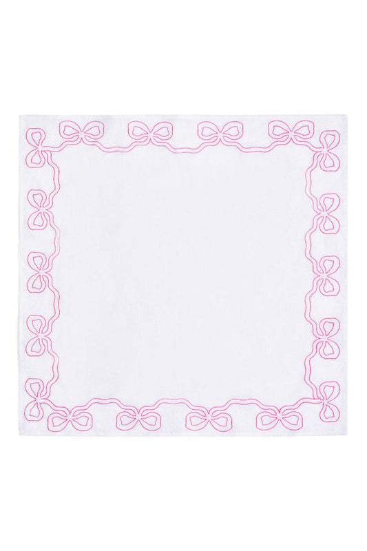Embroidered Linen Bow Napkins - Set of 4