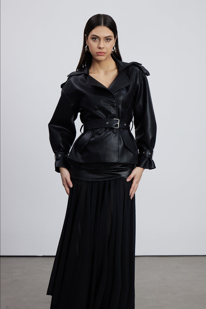 Emili Cropped Trench Leather Jacket
