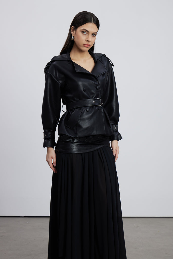 Emili Cropped Trench Leather Jacket